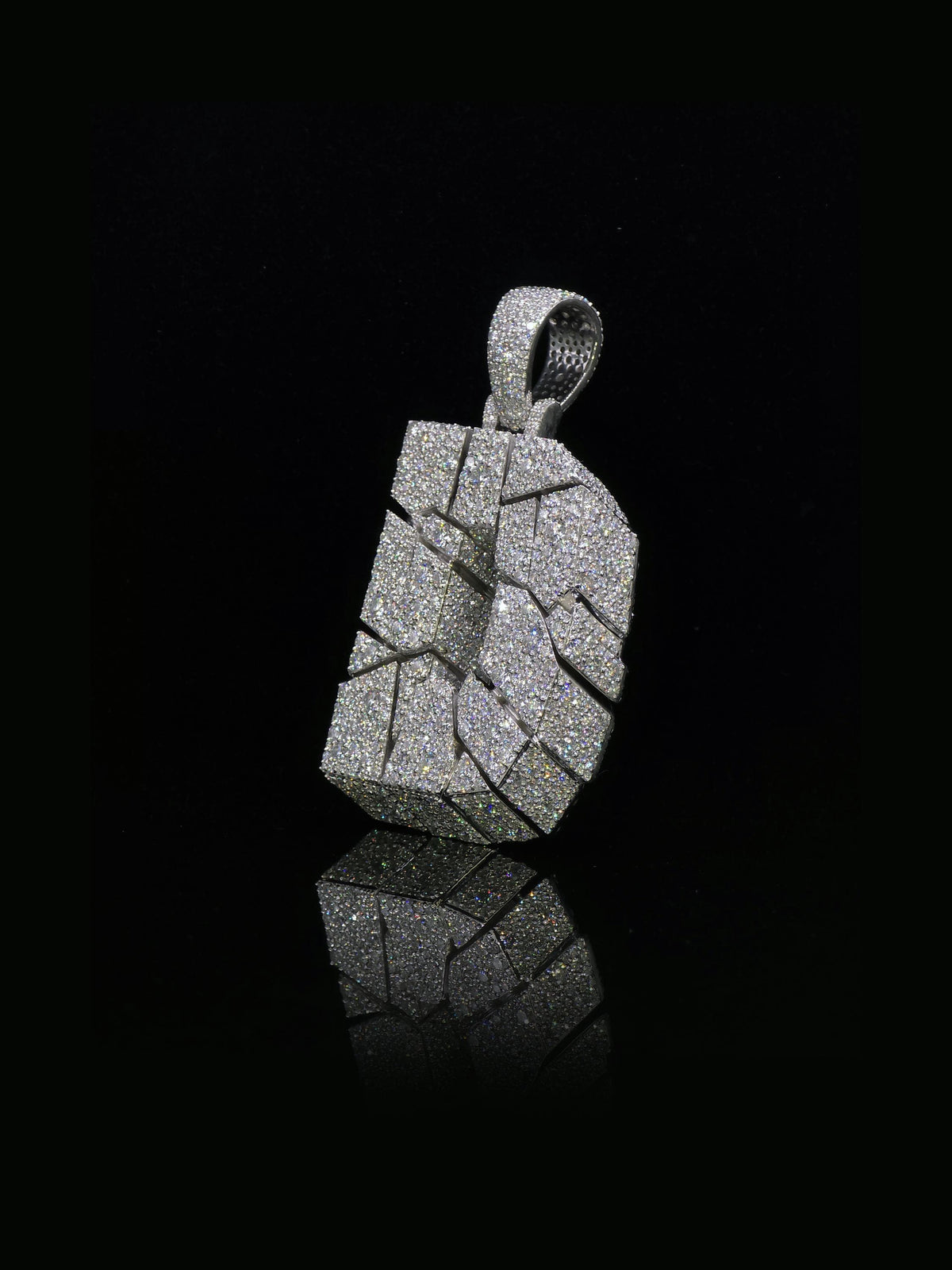 Custom Moissanite Initial Pendant, 3D Cracked Letter Pendant, 925 Sterling Silver, Iced Out Personalized Hip Hop Jewelry