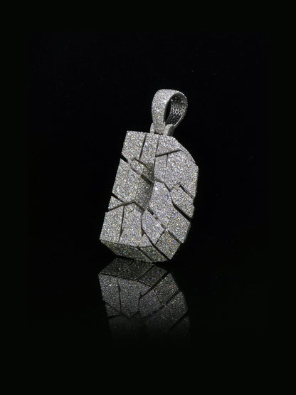 Custom Moissanite Initial Pendant, 3D Cracked Letter Pendant, 925 Sterling Silver, Iced Out Personalized Hip Hop Jewelry