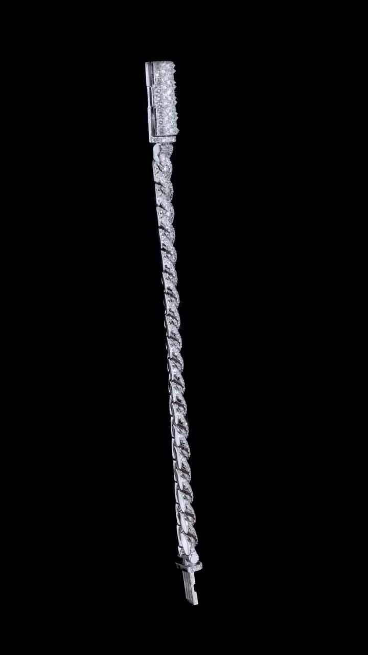 18mm Single Row Miami Cuban Link Bracelet, Rhodium Plated 925 Silver, VVS Moissanite, Passes Diamond Tester