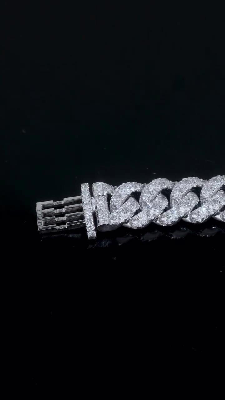 18mm Single Row Miami Cuban Link Bracelet, Rhodium Plated 925 Silver, VVS Moissanite, Passes Diamond Tester