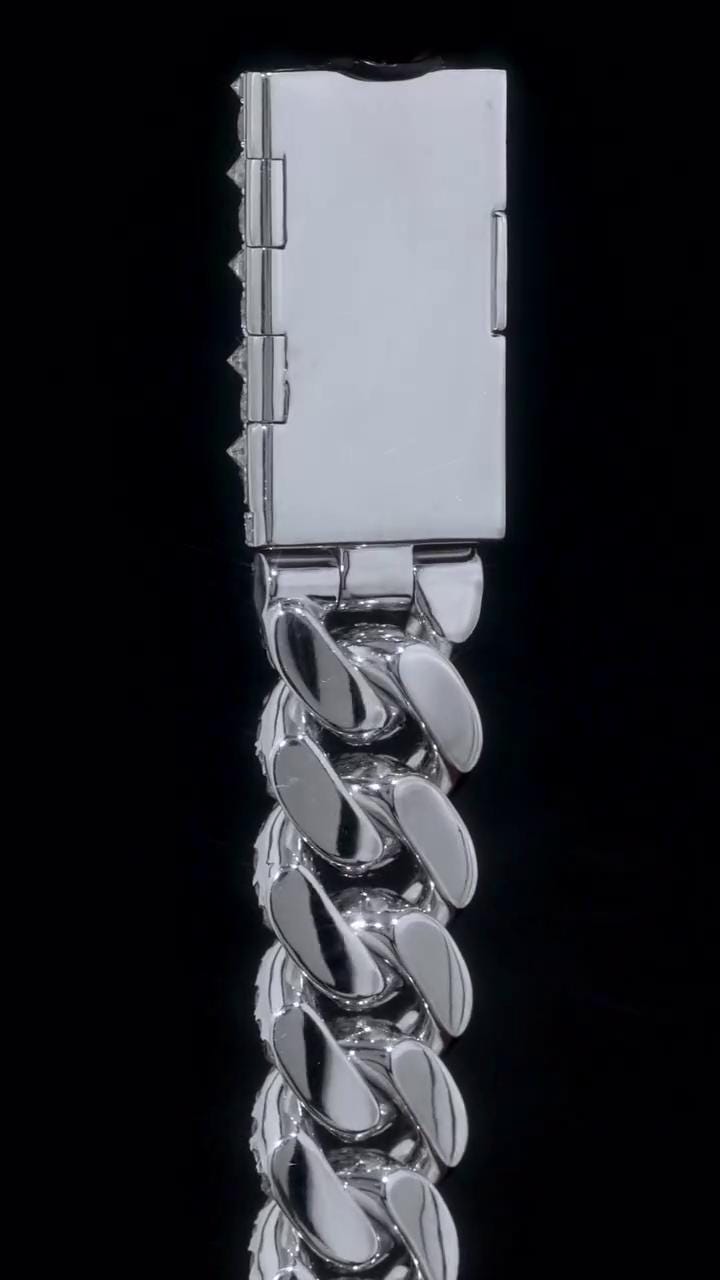 18mm Single Row Miami Cuban Link Bracelet, Rhodium Plated 925 Silver, VVS Moissanite, Passes Diamond Tester