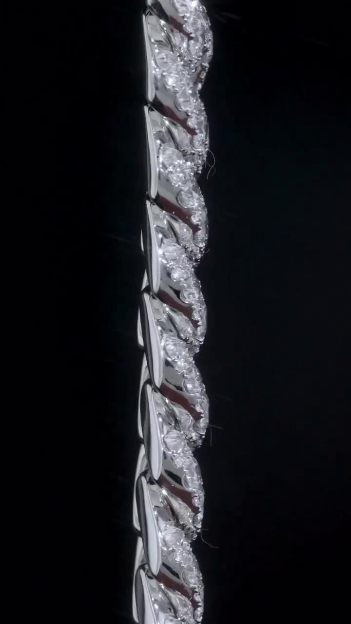 18mm Single Row Miami Cuban Link Bracelet, Rhodium Plated 925 Silver, VVS Moissanite, Passes Diamond Tester