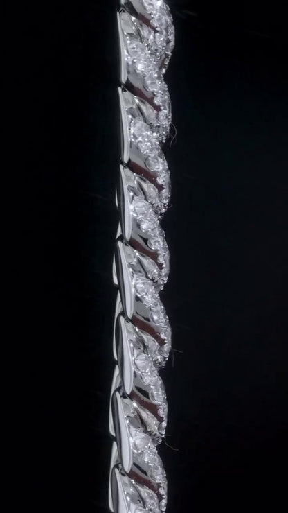 18mm Single Row Miami Cuban Link Bracelet, Rhodium Plated 925 Silver, VVS Moissanite, Passes Diamond Tester