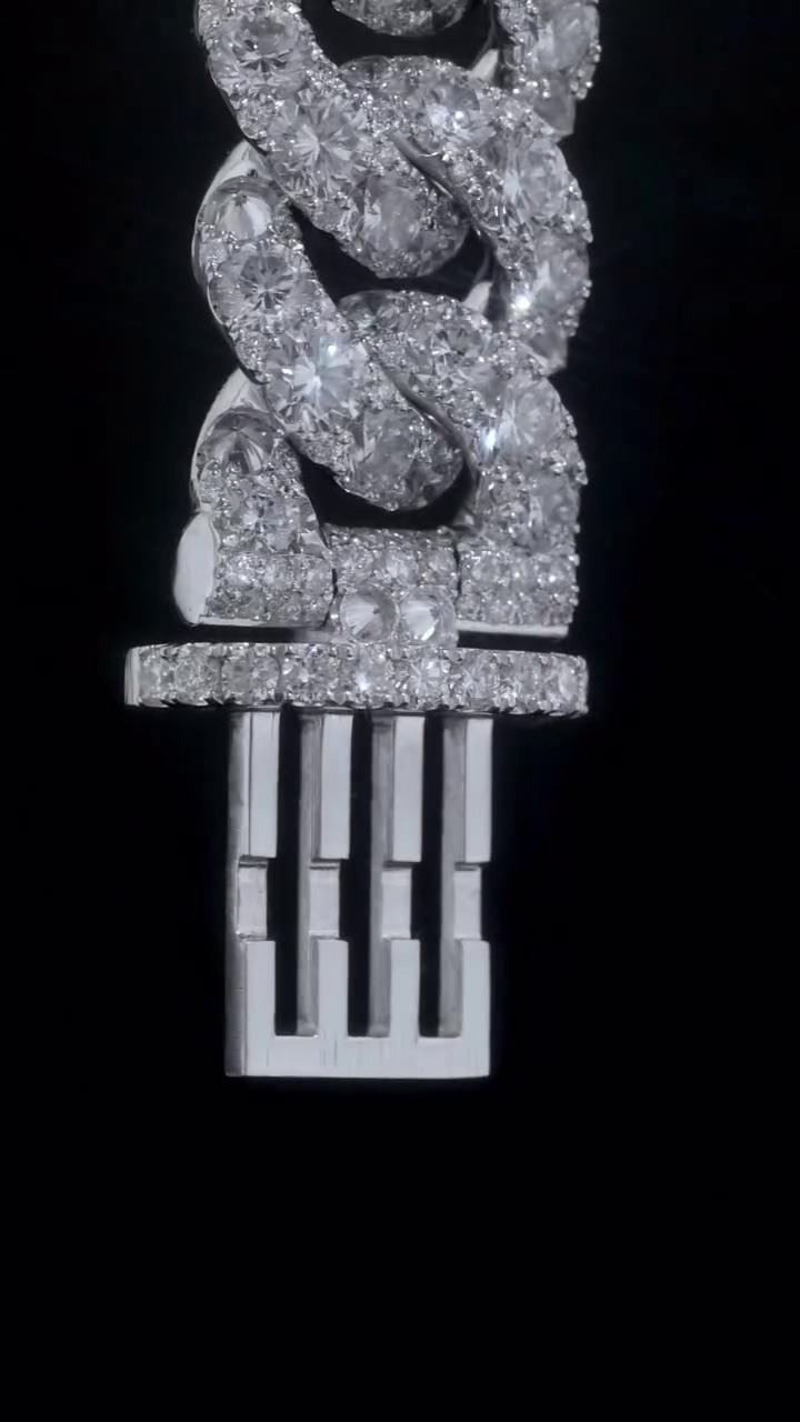 18mm Single Row Miami Cuban Link Bracelet, Rhodium Plated 925 Silver, VVS Moissanite, Passes Diamond Tester