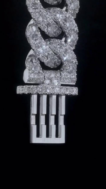 18mm Single Row Miami Cuban Link Bracelet, Rhodium Plated 925 Silver, VVS Moissanite, Passes Diamond Tester