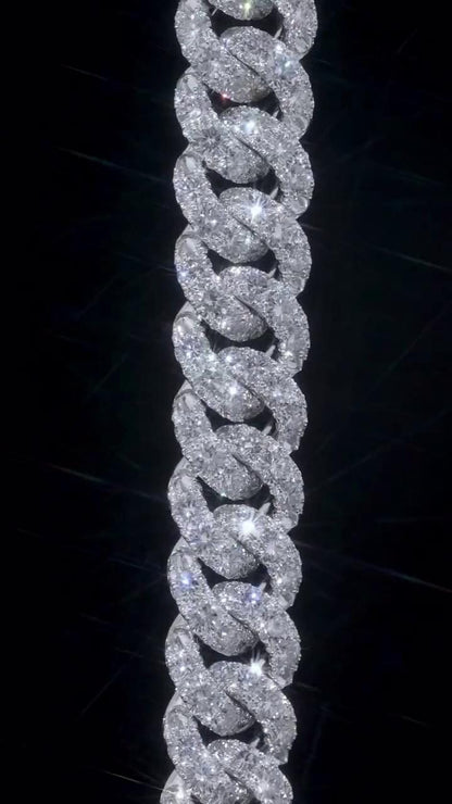 18mm Single Row Miami Cuban Link Bracelet, Rhodium Plated 925 Silver, VVS Moissanite, Passes Diamond Tester