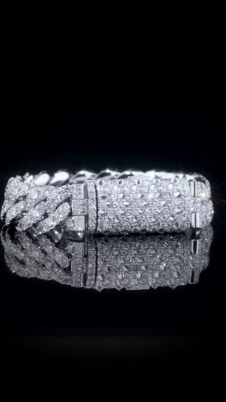 18mm Single Row Miami Cuban Link Bracelet, Rhodium Plated 925 Silver, VVS Moissanite, Passes Diamond Tester