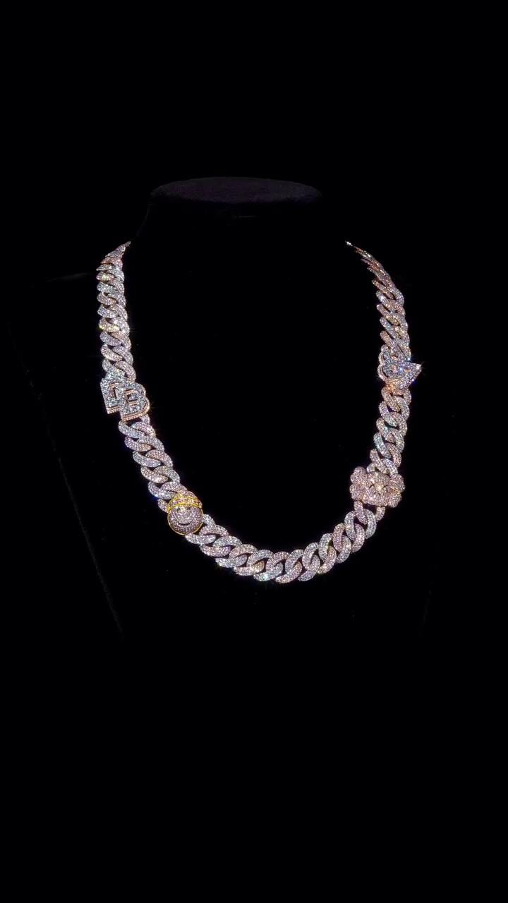 18mm Custom Moissanite Cuban Link Chain, Personalized Designer Links, 925 Sterling Silver Iced Out Necklace