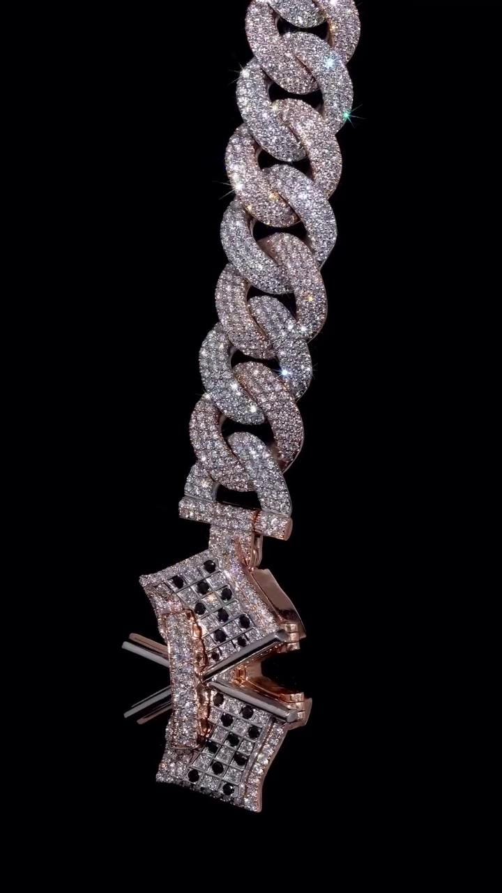18mm Custom Moissanite Cuban Link Chain, Personalized Designer Links, 925 Sterling Silver Iced Out Necklace