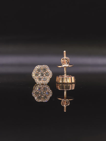 Flower Cluster Moissanite Stud Earrings, 1.3CTW VVS1 Round Cut, 925 Sterling Silver/Solid 10K Gold, Halo Setting