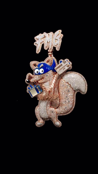 VVS1 Moissanite Custom 3D Cartoon Fox Pendant, 925 Sterling Silver, Personalized Letter Bail, Iced Out Hip Hop Jewelry, 3 Inch