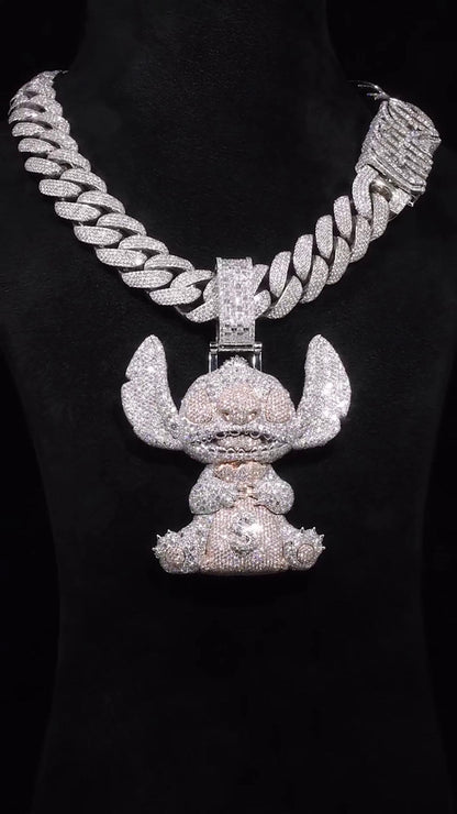Custom Moissanite Character Pendant, 3D Money Bag Design, 925 Sterling Silver, Iced Out Hip Hop Jewelry