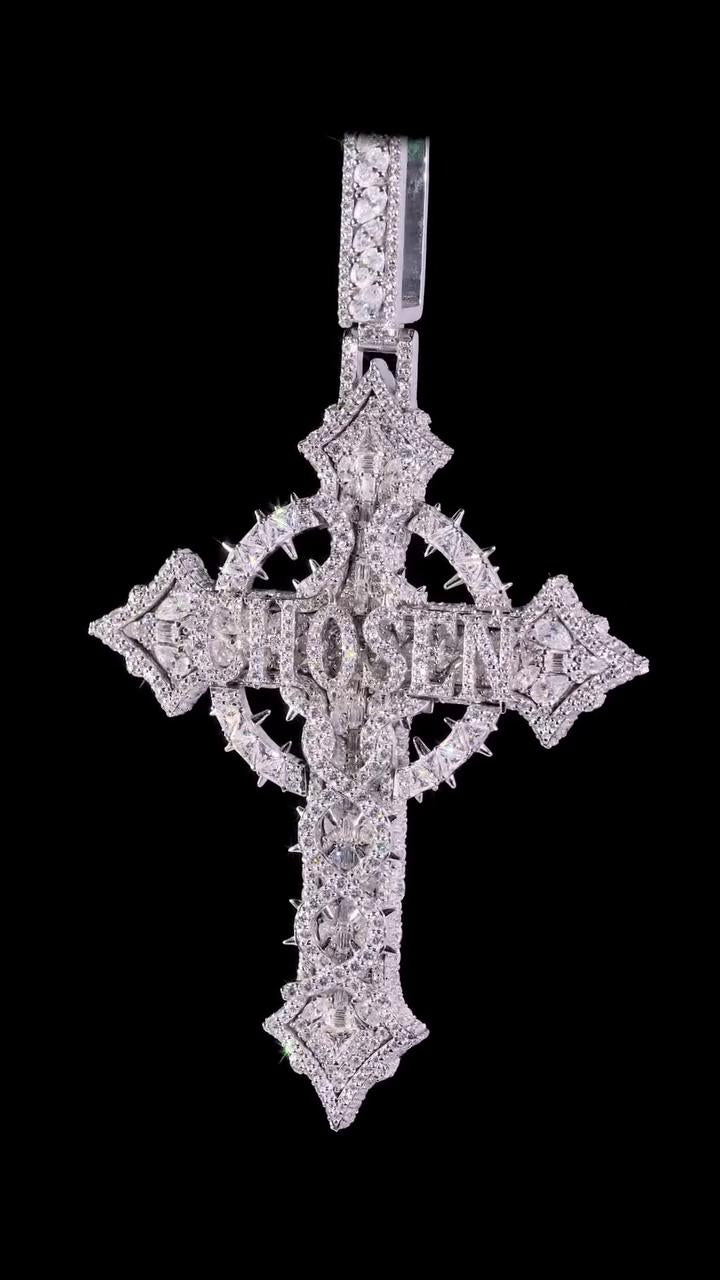 Custom Moissanite Cross Pendant, Personalized Name, 925 Sterling Silver, Iced Out Gothic Cross, Hip Hop Jewelry