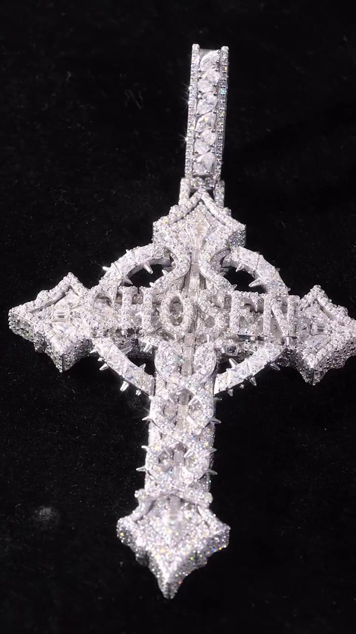 Custom Moissanite Cross Pendant, Personalized Name, 925 Sterling Silver, Iced Out Gothic Cross, Hip Hop Jewelry