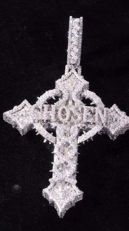Custom Moissanite Cross Pendant, Personalized Name, 925 Sterling Silver, Iced Out Gothic Cross, Hip Hop Jewelry
