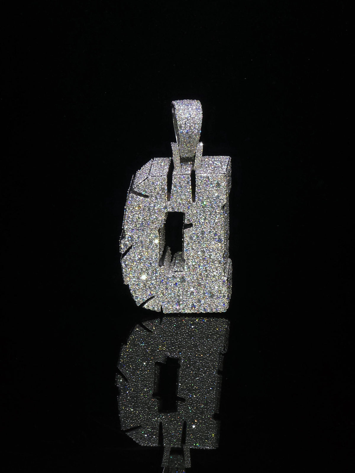 Custom Moissanite Initial Pendant, 3D Cracked Letter Pendant, 925 Sterling Silver, Iced Out Personalized Hip Hop Jewelry