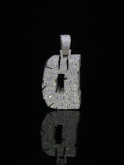 Custom Moissanite Initial Pendant, 3D Cracked Letter Pendant, 925 Sterling Silver, Iced Out Personalized Hip Hop Jewelry