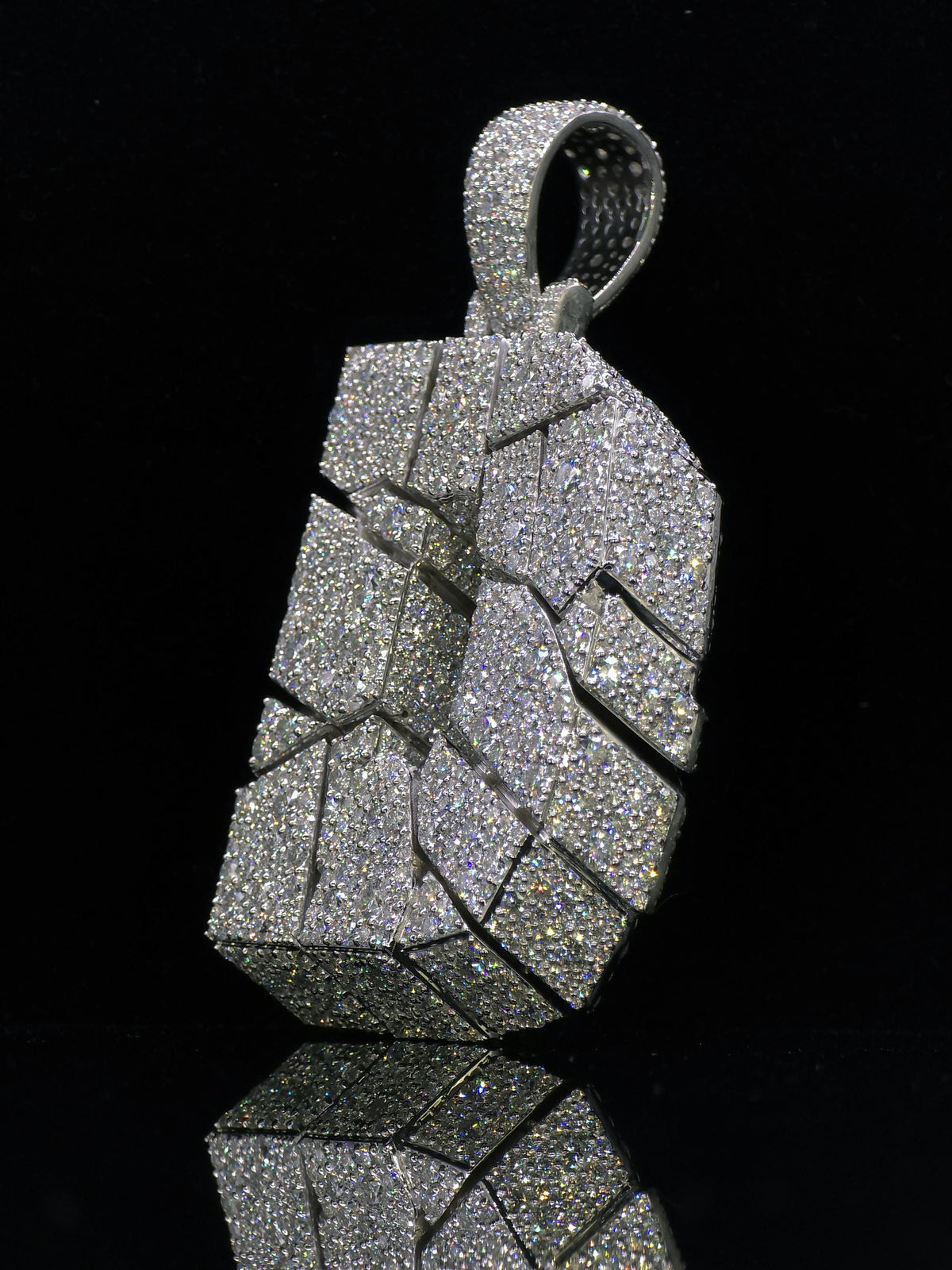 Custom Moissanite Initial Pendant, 3D Cracked Letter Pendant, 925 Sterling Silver, Iced Out Personalized Hip Hop Jewelry