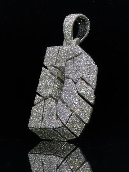 Custom Moissanite Initial Pendant, 3D Cracked Letter Pendant, 925 Sterling Silver, Iced Out Personalized Hip Hop Jewelry