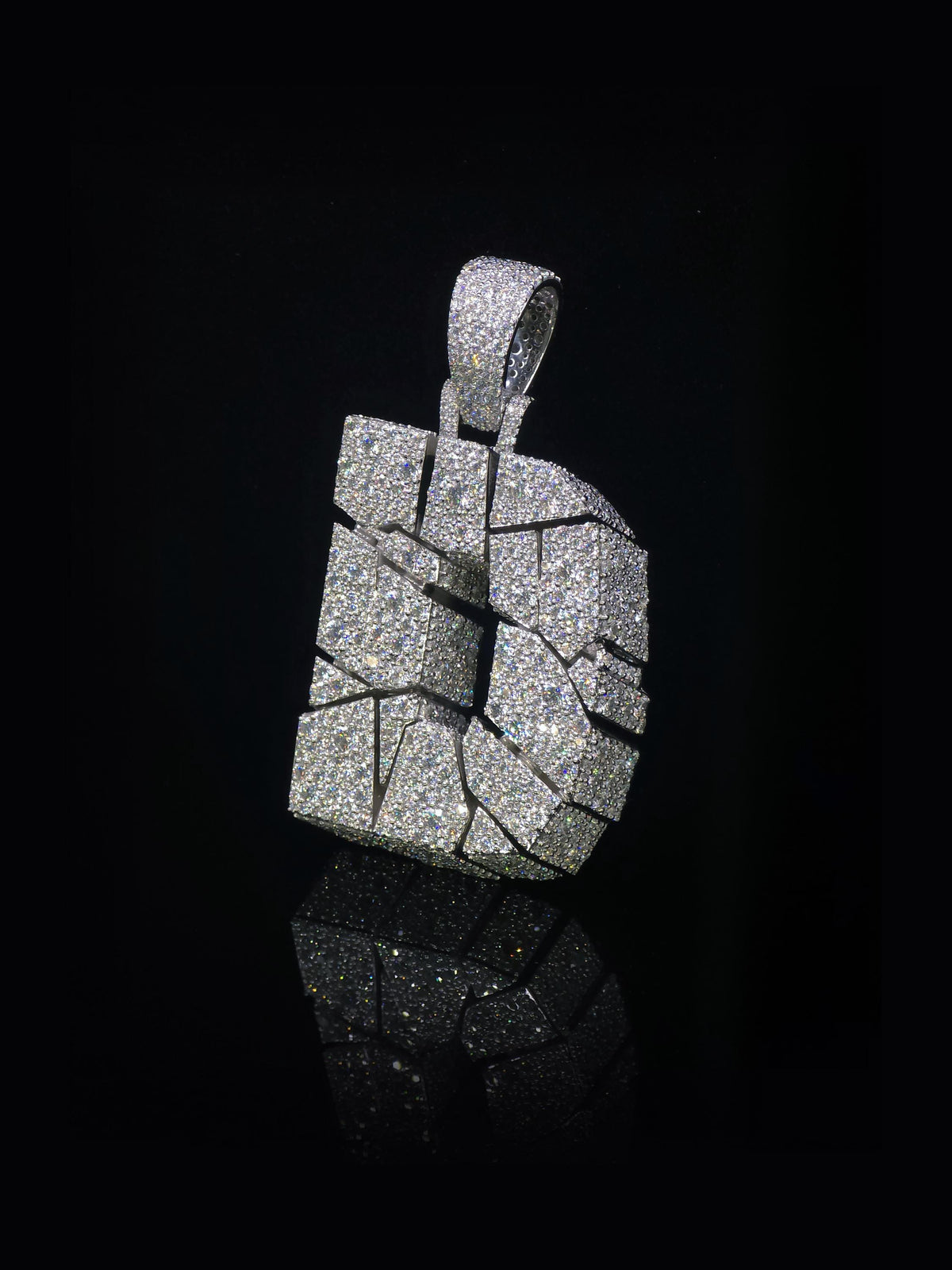 Custom Moissanite Initial Pendant, 3D Cracked Letter Pendant, 925 Sterling Silver, Iced Out Personalized Hip Hop Jewelry