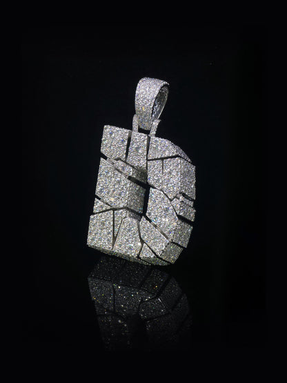 Custom Moissanite Initial Pendant, 3D Cracked Letter Pendant, 925 Sterling Silver, Iced Out Personalized Hip Hop Jewelry