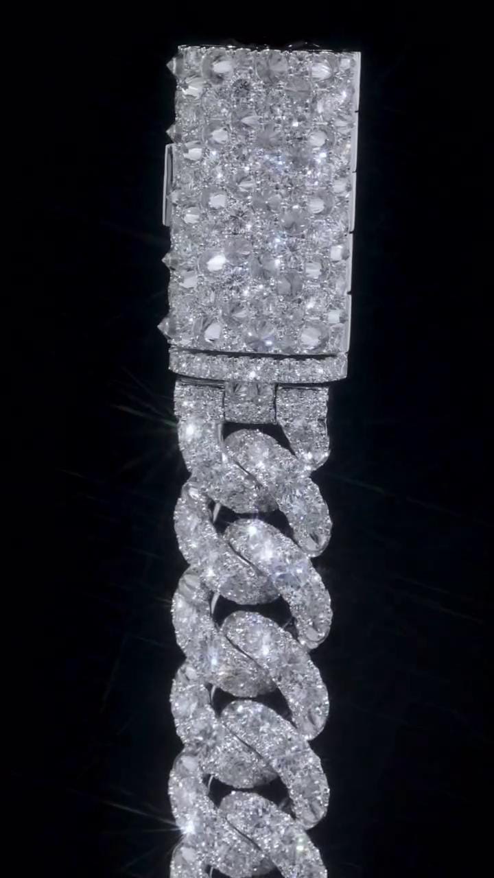 18mm Single Row Miami Cuban Link Bracelet, Rhodium Plated 925 Silver, VVS Moissanite, Passes Diamond Tester
