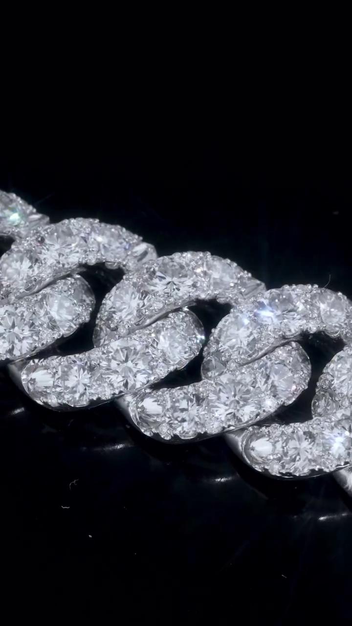 18mm Single Row Miami Cuban Link Bracelet, Rhodium Plated 925 Silver, VVS Moissanite, Passes Diamond Tester