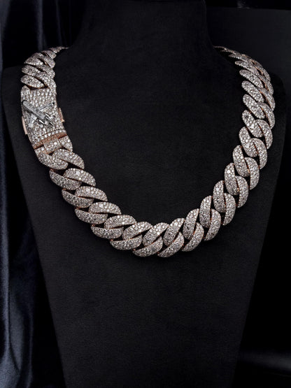 24mm Moissanite Cuban Link Chain with 3D Jet Clasp, 925 Sterling Silver, Mixed Cut Iced Out Necklace, Pass Diamond Tester