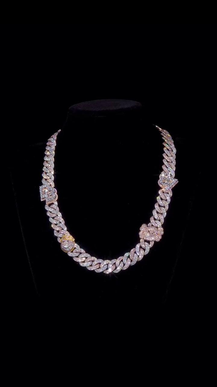 18mm Custom Moissanite Cuban Link Chain, Personalized Designer Links, 925 Sterling Silver Iced Out Necklace