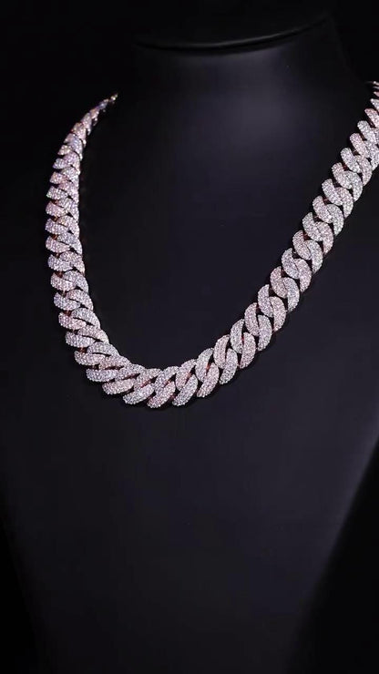 16mm 3-Row Pavé Miami Cuban Link Chain with Custom Clasp, D Color VVS1 Moissanite, 925 Sterling Silver