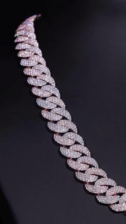 16mm 3-Row Pavé Miami Cuban Link Chain with Custom Clasp, D Color VVS1 Moissanite, 925 Sterling Silver
