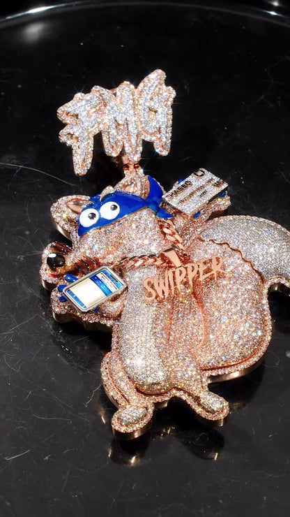 VVS1 Moissanite Custom 3D Cartoon Fox Pendant, 925 Sterling Silver, Personalized Letter Bail, Iced Out Hip Hop Jewelry, 3 Inch