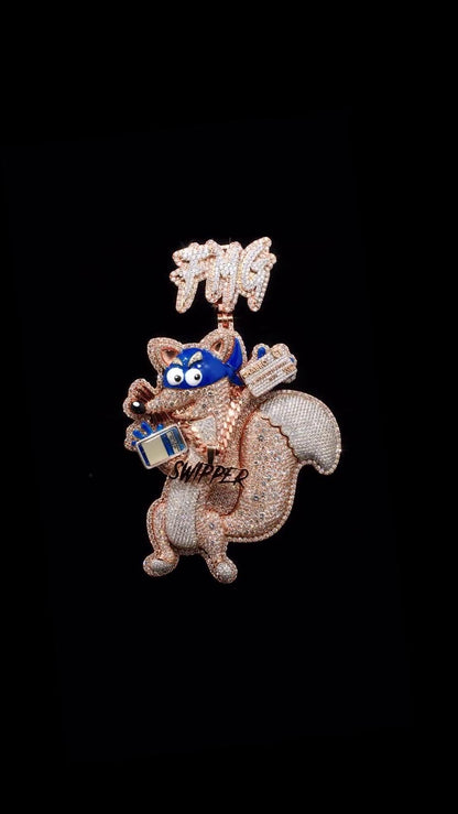 VVS1 Moissanite Custom 3D Cartoon Fox Pendant, 925 Sterling Silver, Personalized Letter Bail, Iced Out Hip Hop Jewelry, 3 Inch