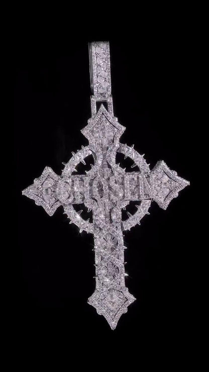 Custom Moissanite Cross Pendant, Personalized Name, 925 Sterling Silver, Iced Out Gothic Cross, Hip Hop Jewelry