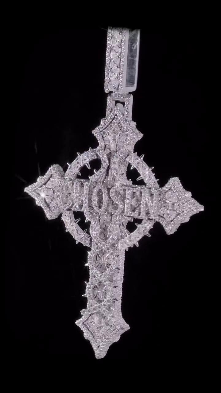Custom Moissanite Cross Pendant, Personalized Name, 925 Sterling Silver, Iced Out Gothic Cross, Hip Hop Jewelry
