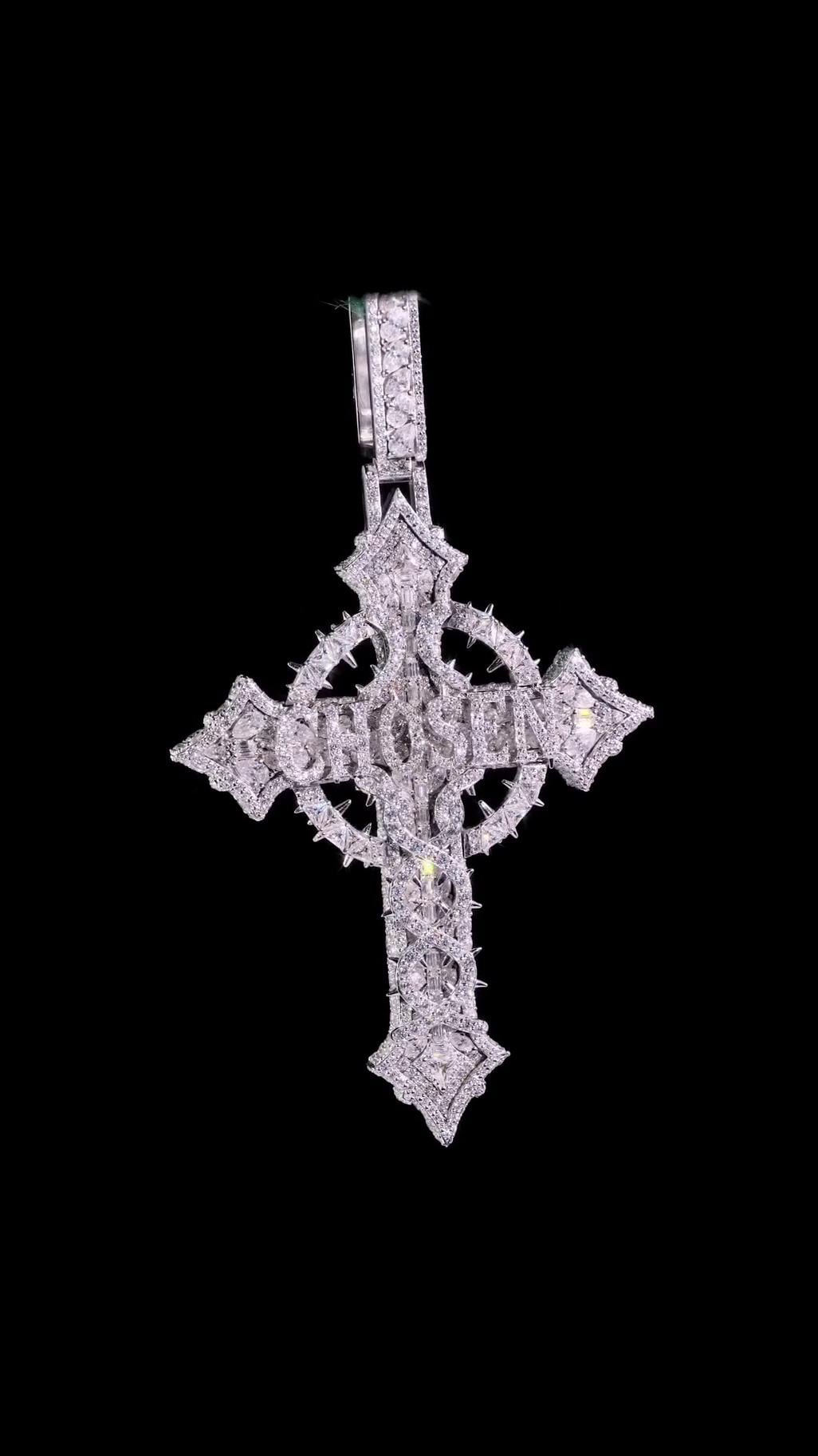 Custom Moissanite Cross Pendant, Personalized Name, 925 Sterling Silver, Iced Out Gothic Cross, Hip Hop Jewelry