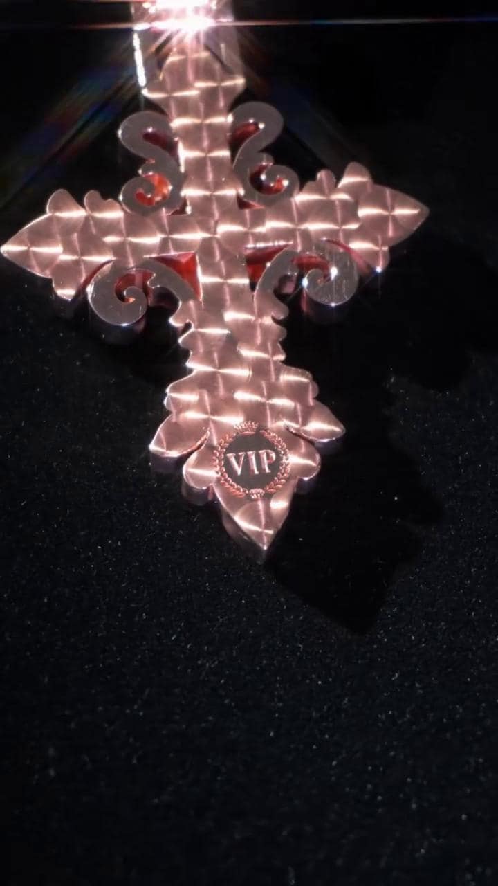 VVS1 Moissanite Gothic Rose Cross Pendant, Rose Gold Plated 925 Sterling Silver, 3 Inch, Passes Diamond Tester