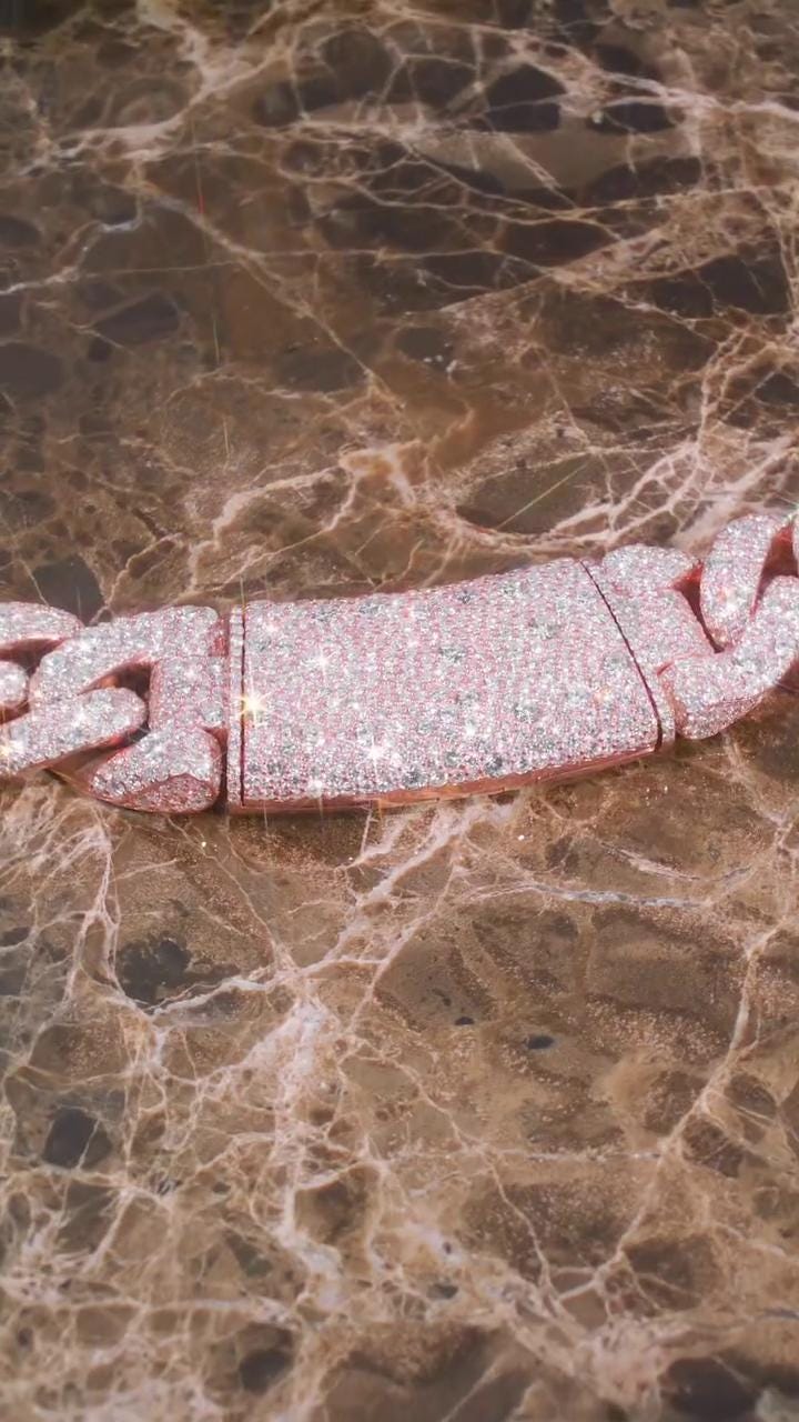 22mm Miami Cuban Link Chain, Galaxy set D Color VVS1 Moissanite, Rose Gold Plated 925 Sterling Silver, Passes Diamond Tester