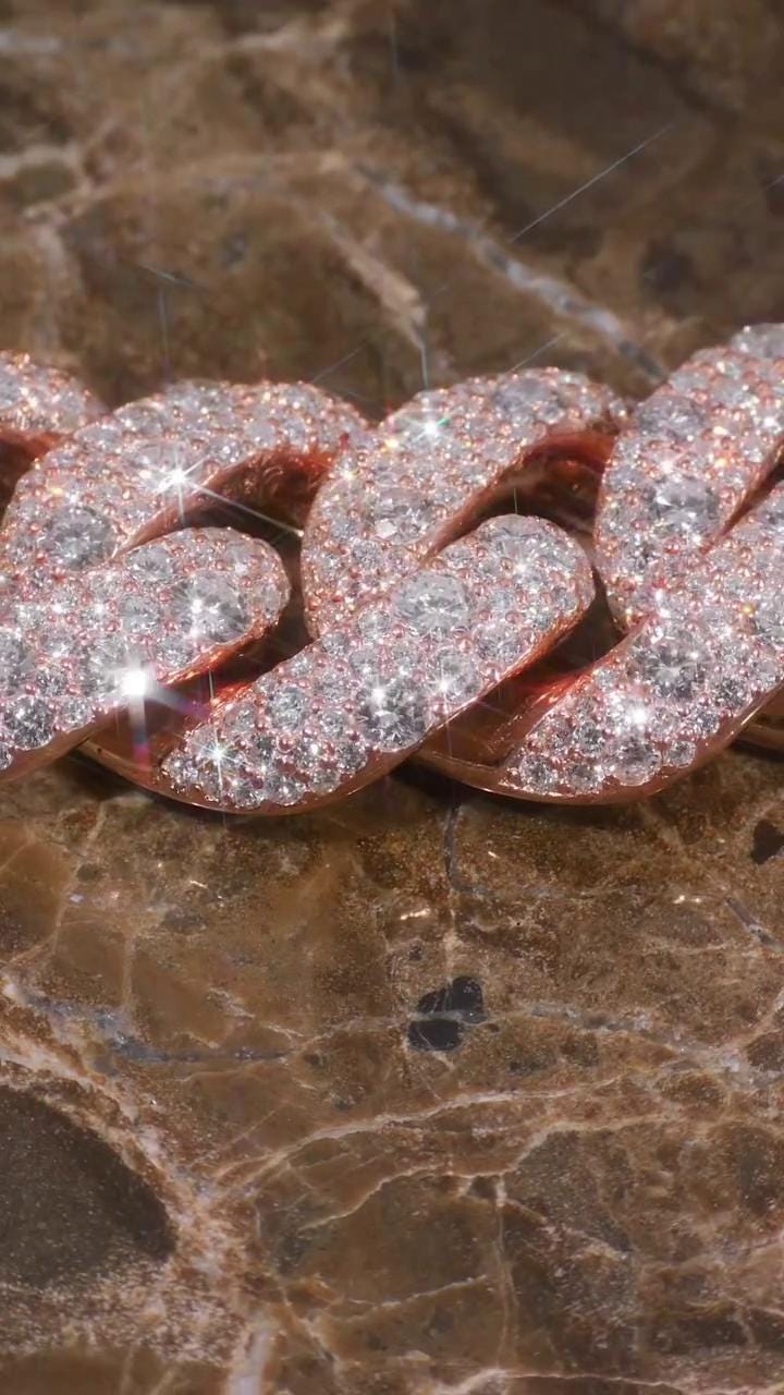 22mm Miami Cuban Link Chain, Galaxy set D Color VVS1 Moissanite, Rose Gold Plated 925 Sterling Silver, Passes Diamond Tester