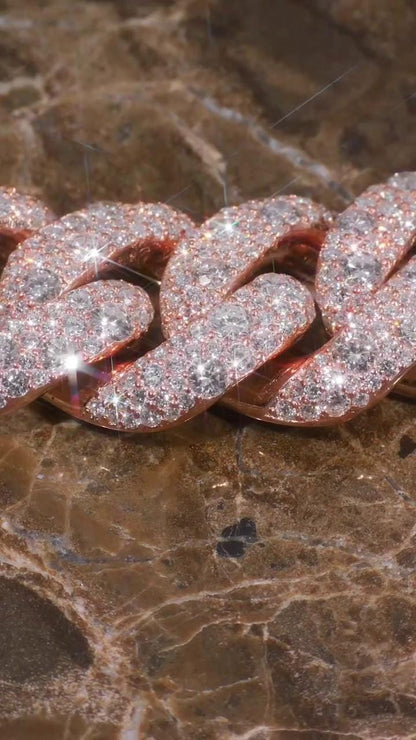 22mm Miami Cuban Link Chain, Galaxy set D Color VVS1 Moissanite, Rose Gold Plated 925 Sterling Silver, Passes Diamond Tester