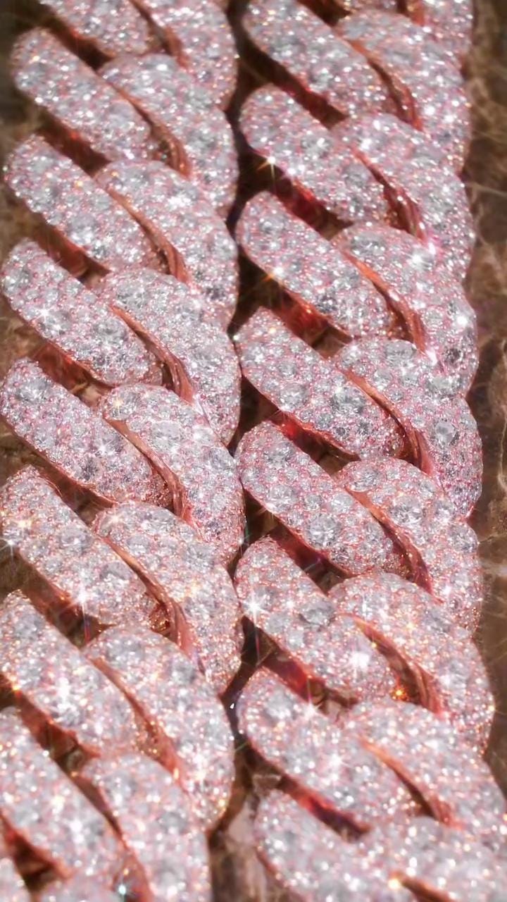 22mm Miami Cuban Link Chain, Galaxy set D Color VVS1 Moissanite, Rose Gold Plated 925 Sterling Silver, Passes Diamond Tester