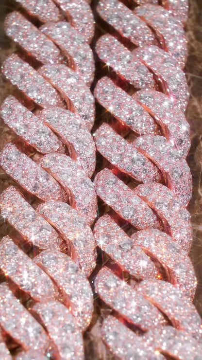 22mm Miami Cuban Link Chain, Galaxy set D Color VVS1 Moissanite, Rose Gold Plated 925 Sterling Silver, Passes Diamond Tester