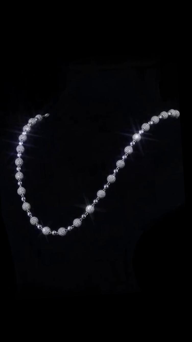 Iced Out Ball Chain Necklace, 8mm Moissanite & 5mm Polished Balls, 925 Sterling Silver, Hip Hop Chain