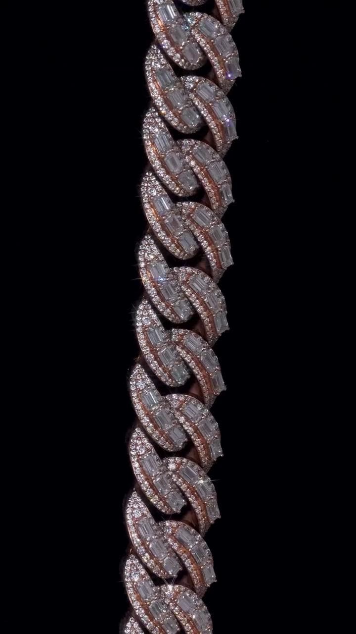 18mm Emerald Cut Moissanite Cuban Link Chain, VVS1 Moissanite Necklace, 925 Sterling Silver, Rose Gold Plated
