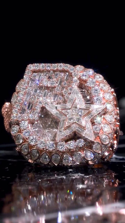 VVS1 Moissanite Ring, Personalized Initial & Star Design, Rose Gold Plated 925 Sterling Silver Championship Ring