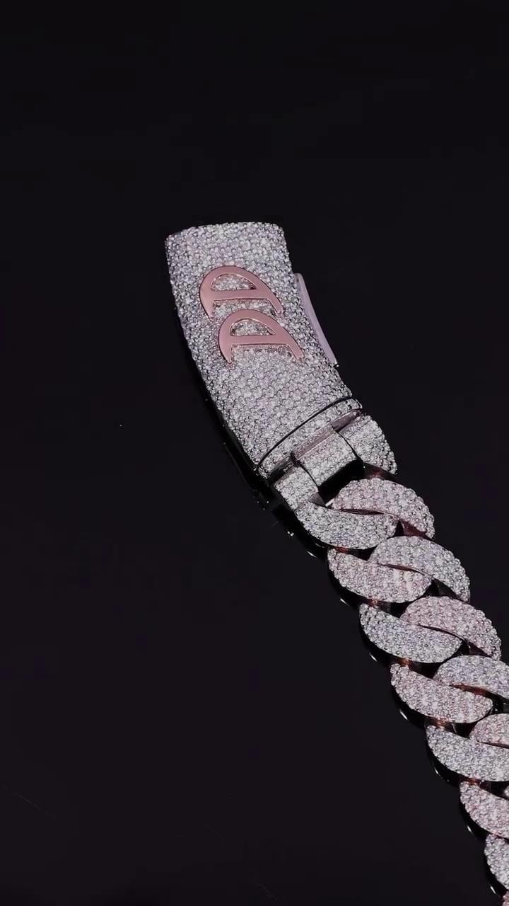 16mm 3-Row Pavé Miami Cuban Link Chain with Custom Clasp, D Color VVS1 Moissanite, 925 Sterling Silver