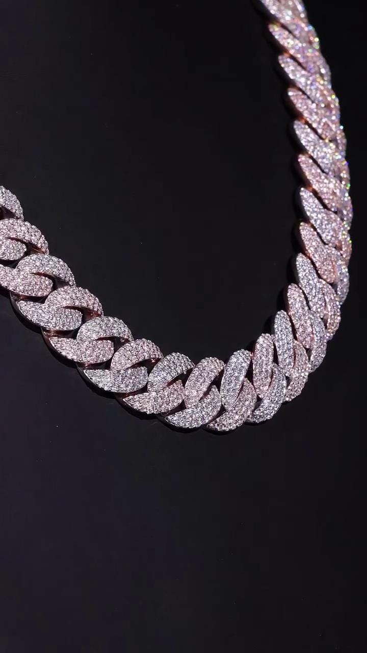 16mm 3-Row Pavé Miami Cuban Link Chain with Custom Clasp, D Color VVS1 Moissanite, 925 Sterling Silver