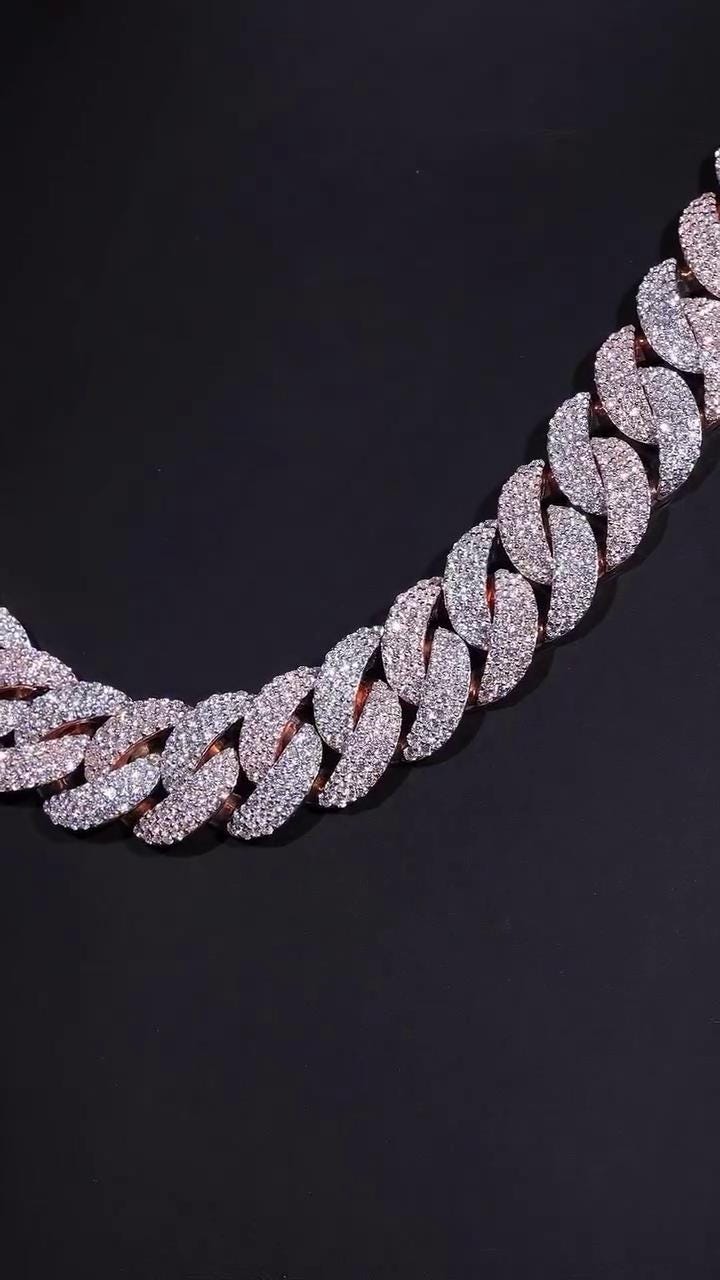 16mm 3-Row Pavé Miami Cuban Link Chain with Custom Clasp, D Color VVS1 Moissanite, 925 Sterling Silver
