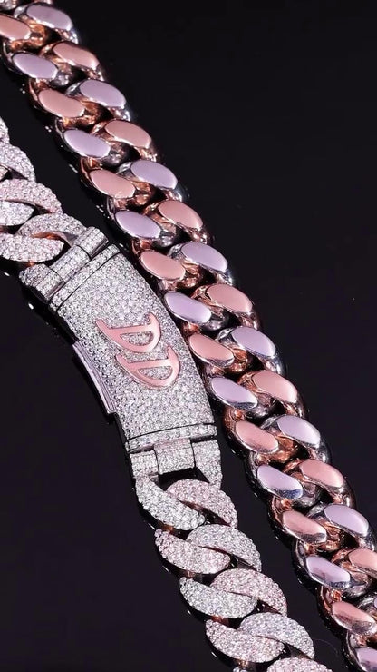 16mm 3-Row Pavé Miami Cuban Link Chain with Custom Clasp, D Color VVS1 Moissanite, 925 Sterling Silver