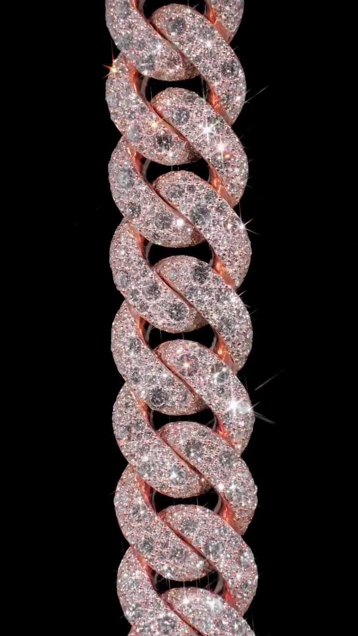 22mm Miami Cuban Link Chain, Galaxy set D Color VVS1 Moissanite, Rose Gold Plated 925 Sterling Silver, Passes Diamond Tester
